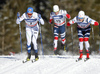 Ristomatti Hakola of Finland (7), Kasper Stadaas of Norway (15), Eirik Brandsdal of Norway (17) skiing in finals of men classic sprint race of Viessmann FIS Cross country skiing World cup in Planica, Slovenia. Women sprint classic race of Viessmann FIS Cross country skiing World cup was held on Saturday, 20th of January 2018 in Planica, Slovenia.
