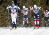 Ristomatti Hakola of Finland (7), Kasper Stadaas of Norway (15), Eirik Brandsdal of Norway (17) skiing in finals of men classic sprint race of Viessmann FIS Cross country skiing World cup in Planica, Slovenia. Women sprint classic race of Viessmann FIS Cross country skiing World cup was held on Saturday, 20th of January 2018 in Planica, Slovenia.
