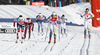 Maiken Caspersen Falla of Norway (4), Stina Nilsson of Sweden (M), Hanna Falk of Sweden (8) skiing in finals of women classic sprint race of Viessmann FIS Cross country skiing World cup in Planica, Slovenia. Women sprint classic race of Viessmann FIS Cross country skiing World cup was held on Saturday, 20th of January 2018 in Planica, Slovenia.

