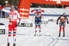 Kathrine Rolsted Harsem of Norway (1), Mari Eide of Norway (15), Heidi Weng of Norway (20) skiing in finals of women classic sprint race of Viessmann FIS Cross country skiing World cup in Planica, Slovenia. Women sprint classic race of Viessmann FIS Cross country skiing World cup was held on Saturday, 20th of January 2018 in Planica, Slovenia.

