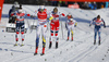 Maiken Caspersen Falla of Norway (4), Stina Nilsson of Sweden (2), Kathrine Rolsted Harsem of Norway (1) skiing in finals of women classic sprint race of Viessmann FIS Cross country skiing World cup in Planica, Slovenia. Women sprint classic race of Viessmann FIS Cross country skiing World cup was held on Saturday, 20th of January 2018 in Planica, Slovenia.
