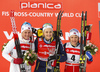 Second placed Kathrine Rolsted Harsem of Norway (L), Winner Stina Nilsson of Sweden (M) and third placed Maiken Caspersen Falla of Norway (R)  celebrate their medals won in the women classic sprint race of Viessmann FIS Cross country skiing World cup in Planica, Slovenia. Women sprint classic race of Viessmann FIS Cross country skiing World cup was held on Saturday, 20th of January 2018 in Planica, Slovenia.
