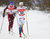 Charlotte Kalla of Sweden (32) and Anna Zherebyateva of Russia (1)  skiing in women 10km classic race of Viessmann FIS Cross country skiing World cup in Planica, Slovenia. Women 10km classic race of Viessmann FIS Cross country skiing World cup was held on Sunday, 21st of January 2018 in Planica, Slovenia.
