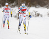 Hanna Falk of Sweden (27) and Ebba Andersson of Sweden (28) skiing in women 10km classic race of Viessmann FIS Cross country skiing World cup in Planica, Slovenia. Women 10km classic race of Viessmann FIS Cross country skiing World cup was held on Sunday, 21st of January 2018 in Planica, Slovenia.
