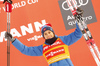 Third placed Heidi Weng of Norway celebrates on podium after  women 10km classic race of Viessmann FIS Cross country skiing World cup in Planica, Slovenia. Women 10km classic race of Viessmann FIS Cross country skiing World cup was held on Sunday, 21st of January 2018 in Planica, Slovenia.
