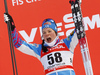Winner Krista Parmakoski of Finland celebrates on podium after  women 10km classic race of Viessmann FIS Cross country skiing World cup in Planica, Slovenia. Women 10km classic race of Viessmann FIS Cross country skiing World cup was held on Sunday, 21st of January 2018 in Planica, Slovenia.

