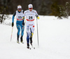 Simon Lageson of Sweden (24) and Alexis Jeannerod of France (25) skiing in men 15km classic race of Viessmann FIS Cross country skiing World cup in Planica, Slovenia. Men 15km classic race of Viessmann FIS Cross country skiing World cup was held on Sunday, 21st of January 2018 in Planica, Slovenia.
