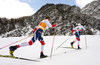 Emil Iversen of Norway (R) and Johannes Hoesflot Klaebo of Norway (L) skiing in men 15km classic race of Viessmann FIS Cross country skiing World cup in Planica, Slovenia. Men 15km classic race of Viessmann FIS Cross country skiing World cup was held on Sunday, 21st of January 2018 in Planica, Slovenia.
