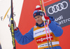 Second placed Johannes Hoesflot Klaebo of Norway celebrates his success on podium after 15km classic race of Viessmann FIS Cross country skiing World cup in Planica, Slovenia. Men 15km classic race of Viessmann FIS Cross country skiing World cup was held on Sunday, 21st of January 2018 in Planica, Slovenia.
