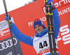 Winner Alexey Poltoranin of Kazakhstan celebrates his success on podium after 15km classic race of Viessmann FIS Cross country skiing World cup in Planica, Slovenia. Men 15km classic race of Viessmann FIS Cross country skiing World cup was held on Sunday, 21st of January 2018 in Planica, Slovenia.
