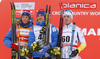  celebrate their success on podium after 15km classic race of Viessmann FIS Cross country skiing World cup in Planica, Slovenia. Men 15km classic race of Viessmann FIS Cross country skiing World cup was held on Sunday, 21st of January 2018 in Planica, Slovenia.
