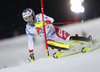 Daniel Yule of Switzerland skiing in the first run of the men The Nightrace, night slalom race of the Audi FIS Alpine skiing World cup in Schladming, Austria. Men slalom race of the Audi FIS Alpine skiing World cup was held in Schladming, Austria, on Tuesday, 23rd of January 2018.
