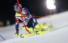 Dave Ryding of Great Britain skiing in the first run of the men The Nightrace, night slalom race of the Audi FIS Alpine skiing World cup in Schladming, Austria. Men slalom race of the Audi FIS Alpine skiing World cup was held in Schladming, Austria, on Tuesday, 23rd of January 2018.
