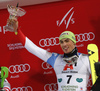 Third placed Daniel Yule of Switzerland celebrates on podium after the men The Nightrace, night slalom race of the Audi FIS Alpine skiing World cup in Schladming, Austria. Men slalom race of the Audi FIS Alpine skiing World cup was held in Schladming, Austria, on Tuesday, 23rd of January 2018.
