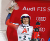 Second placed Henrik Kristoffersen of Norway celebrates on podium after the men The Nightrace, night slalom race of the Audi FIS Alpine skiing World cup in Schladming, Austria. Men slalom race of the Audi FIS Alpine skiing World cup was held in Schladming, Austria, on Tuesday, 23rd of January 2018.
