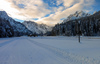 Cross country skiing tracks are done after extensive snow covered Ratece and Tamar valley, Slovenia, in last several days. More then 1m thick snow layer enables cross country skiers to enjoy their sport in unspoiled nature between beautiful Julian Alps mountains.