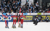 Winner Johannes Hoesflot Klaebo of Norway (M), second placed Paal Golberg of Norway (R) and third placed Jules Chappaz of France (L) posing for photographers in finish of the men finals of the Cross country skiing sprint race of FIS Nordic skiing World Championships 2023 in Planica, Slovenia. Cross country skiing sprint race of FIS Nordic skiing World Championships 2023 were held in Planica Nordic Center in Planica, Slovenia, on Thursday, 23rd of February 2023.