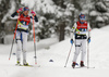 Jasmi Joensuu of Finland and Krista Parmakoski of Finland skiing before the start of the women team sprint finals of  cross country skiing team sprint race of FIS Nordic skiing World Championships 2023 in Planica, Slovenia. Cross country skiing team sprint race of FIS Nordic skiing World Championships 2023 was held in Planica Nordic Center in Planica, Slovenia, on Sunday, 26th of February 2023.