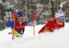 Jasmi Joensuu of Finland and Anne Kjersti Kalvaa of Norway skiing during women team sprint finals of  cross country skiing team sprint race of FIS Nordic skiing World Championships 2023 in Planica, Slovenia. Cross country skiing team sprint race of FIS Nordic skiing World Championships 2023 was held in Planica Nordic Center in Planica, Slovenia, on Sunday, 26th of February 2023.