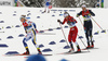 Emma Ribom of Sweden, Tiril Udnes Weng of Norway, Victoria Carl of Germany skiing during women team sprint finals of  cross country skiing team sprint race of FIS Nordic skiing World Championships 2023 in Planica, Slovenia. Cross country skiing team sprint race of FIS Nordic skiing World Championships 2023 was held in Planica Nordic Center in Planica, Slovenia, on Sunday, 26th of February 2023.
