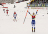 Winning team team Sweden Emma Ribom of Sweden and Jonna Sundling of Sweden celebrating in finish of the women team sprint finals of  cross country skiing team sprint race of FIS Nordic skiing World Championships 2023 in Planica, Slovenia. Cross country skiing team sprint race of FIS Nordic skiing World Championships 2023 was held in Planica Nordic Center in Planica, Slovenia, on Sunday, 26th of February 2023.