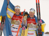 Winning team team Sweden Emma Ribom of Sweden and Jonna Sundling of Sweden celebrating in finish of the women team sprint finals of  cross country skiing team sprint race of FIS Nordic skiing World Championships 2023 in Planica, Slovenia. Cross country skiing team sprint race of FIS Nordic skiing World Championships 2023 was held in Planica Nordic Center in Planica, Slovenia, on Sunday, 26th of February 2023.