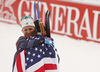 Third placed team USA Jessie Diggins of USA and Julia Kern of USA celebrating in finish of the women team sprint finals of  cross country skiing team sprint race of FIS Nordic skiing World Championships 2023 in Planica, Slovenia. Cross country skiing team sprint race of FIS Nordic skiing World Championships 2023 was held in Planica Nordic Center in Planica, Slovenia, on Sunday, 26th of February 2023.