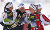 Winning team of Norway celebrating after  the women cross country skiing relay race of FIS Nordic skiing World Championships 2023 in Planica, Slovenia. Women cross country skiing relay race of FIS Nordic skiing World Championships 2023 was held in Planica Nordic Center in Planica, Slovenia, on Thursday, 2nd of March 2023.