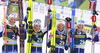 Third placed team Sweden Emma Ribom of Sweden, Ebba Andersson of Sweden, Frida Karlsson of Sweden and Maja Dahlqvist of Sweden celebrating after the women cross country skiing relay race of FIS Nordic skiing World Championships 2023 in Planica, Slovenia. Women cross country skiing relay race of FIS Nordic skiing World Championships 2023 was held in Planica Nordic Center in Planica, Slovenia, on Thursday, 2nd of March 2023.