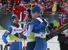 Ristomatti Hakola of Finland and Niko Anttola of Finland celebrating the second place in finish of the men cross country skiing relay ace of FIS Nordic skiing World Championships 2023 in Planica, Slovenia. Men cross country skiing relay race of FIS Nordic skiing World Championships 2023 was held in Planica Nordic Center in Planica, Slovenia, on Friday, 3rd of March 2023.