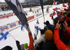 Ristomatti Hakola, Iivo Niskanen, Perttu Hyvarinen and fans cheering for Niko Anttola in last meters of the men cross country skiing relay ace of FIS Nordic skiing World Championships 2023 in Planica, Slovenia. Men cross country skiing relay race of FIS Nordic skiing World Championships 2023 was held in Planica Nordic Center in Planica, Slovenia, on Friday, 3rd of March 2023.