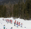 Kerttu Niskanen of Finland (L) and Ebba Andersson of Sweden (R) leading group during women cross country skiing 30km classic race of FIS Nordic skiing World Championships 2023 in Planica, Slovenia. Women cross country skiing 30km classic race of FIS Nordic skiing World Championships 2023 was held in Planica Nordic Center in Planica, Slovenia, on Saturday, 4th of March 2023.
