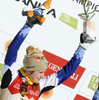 Winner Ebba Andersson of Sweden celebrates during flower ceremony after the women cross country skiing 30km classic race of FIS Nordic skiing World Championships 2023 in Planica, Slovenia. Women cross country skiing 30km classic race of FIS Nordic skiing World Championships 2023 was held in Planica Nordic Center in Planica, Slovenia, on Saturday, 4th of March 2023.