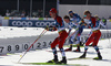 Skiers coming to ski change during men cross country skiing 50km classic race of FIS Nordic skiing World Championships 2023 in Planica, Slovenia. Men cross country skiing 50km classic race of FIS Nordic skiing World Championships 2023 was held in Planica Nordic Center in Planica, Slovenia, on Sunday, 5th of March 2023.