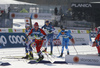 Skiers after ski change during men cross country skiing 50km classic race of FIS Nordic skiing World Championships 2023 in Planica, Slovenia. Men cross country skiing 50km classic race of FIS Nordic skiing World Championships 2023 was held in Planica Nordic Center in Planica, Slovenia, on Sunday, 5th of March 2023.