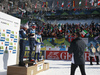 Winner Paal Golberg of Norway (M), second placed Johannes Hoesflot Klaebo of Norway (L) and third placed William Poromaa of Sweden (R) celebrating on podium after the men cross country skiing 50km classic race of FIS Nordic skiing World Championships 2023 in Planica, Slovenia. Men cross country skiing 50km classic race of FIS Nordic skiing World Championships 2023 was held in Planica Nordic Center in Planica, Slovenia, on Sunday, 5th of March 2023.