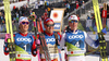 Winner Paal Golberg of Norway (M), second placed Johannes Hoesflot Klaebo of Norway (L) and third placed William Poromaa of Sweden (R) celebrates in finish of the men cross country skiing 50km classic race of FIS Nordic skiing World Championships 2023 in Planica, Slovenia. Men cross country skiing 50km classic race of FIS Nordic skiing World Championships 2023 was held in Planica Nordic Center in Planica, Slovenia, on Sunday, 5th of March 2023.