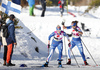 Vilma Ryytty of Finland (L) and Hilla Niemela of Finland (R) skiing during U23 women cross country skiing 20km mass start skating race of FIS Junior Nordic skiing World Championships 2024 in Planica, Slovenia. U23 women cross country skiing 20km mass start skating race of FIS Junior Nordic skiing World Championships 2024 was held in Planica Nordic Center in Planica, Slovenia, on Thursday, 8th of February 2024.