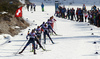 Skiers skiing during U23 women cross country skiing 20km mass start skating race of FIS Junior Nordic skiing World Championships 2024 in Planica, Slovenia. U23 women cross country skiing 20km mass start skating race of FIS Junior Nordic skiing World Championships 2024 was held in Planica Nordic Center in Planica, Slovenia, on Thursday, 8th of February 2024.