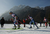 Maerta Rosenberg of Sweden, Vilma Ryytty of Finland (M) and Jasmine Drolet of Canada skiing during U23 women cross country skiing 20km mass start skating race of FIS Junior Nordic skiing World Championships 2024 in Planica, Slovenia. U23 women cross country skiing 20km mass start skating race of FIS Junior Nordic skiing World Championships 2024 was held in Planica Nordic Center in Planica, Slovenia, on Thursday, 8th of February 2024.