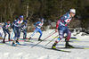 Brian Bushey of USA (R) and Emil Liekari of Finland skiing during U23 men cross country skiing 20km mass start skating race of FIS Junior Nordic skiing World Championships 2024 in Planica, Slovenia. U23 men cross country skiing 20km mass start skating race of FIS Junior Nordic skiing World Championships 2024 was held in Planica Nordic Center in Planica, Slovenia, on Thursday, 8th of February 2024.