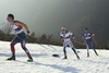 John Steel Hagenbuch of USA, Maans Skoglund of Sweden and Niko Anttola of Finland skiing during U23 men cross country skiing 20km mass start skating race of FIS Junior Nordic skiing World Championships 2024 in Planica, Slovenia. U23 men cross country skiing 20km mass start skating race of FIS Junior Nordic skiing World Championships 2024 was held in Planica Nordic Center in Planica, Slovenia, on Thursday, 8th of February 2024.