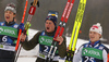 Winner Alvar Myhlback of Sweden (M), second placed Isai Naeff of Switzerland (L) and third placed Mons Melbye of Noray (R) celebrate their medalsl won in junior men cross country skiing 10km classic race of FIS Junior Nordic skiing World Championships 2024 in Planica, Slovenia. Junior men cross country skiing 10km classic race of FIS Junior Nordic skiing World Championships 2024 was held in Planica Nordic Center in Planica, Slovenia, on Friday, 9th of February 2024.