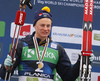 Alvar Myhlback of Sweden elebrates her gold medal won in junior men cross country skiing 10km classic race of FIS Junior Nordic skiing World Championships 2024 in Planica, Slovenia. Junior men cross country skiing 10km classic race of FIS Junior Nordic skiing World Championships 2024 was held in Planica Nordic Center in Planica, Slovenia, on Friday, 9th of February 2024.