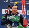 Alvar Myhlback of Sweden elebrates her gold medal won in junior men cross country skiing 10km classic race of FIS Junior Nordic skiing World Championships 2024 in Planica, Slovenia. Junior men cross country skiing 10km classic race of FIS Junior Nordic skiing World Championships 2024 was held in Planica Nordic Center in Planica, Slovenia, on Friday, 9th of February 2024.