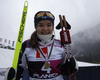 Minja Korhonen of Finland celebrates her gold medal won in the women junior nordic combined race of FIS Junior Nordic skiing World Championships 2024 in Planica, Slovenia. Women junior nordic combined race of FIS Junior Nordic skiing World Championships 2024 was held in Planica Nordic Center in Planica, Slovenia, on Friday, 9th of February 2024.