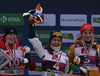 Winner Minja Korhonen of Finland (M), second placed Alexa Brabec of USA (L)and third placed Ronja Loh of Germany (R) celebrate their medals won in the women junior nordic combined race of FIS Junior Nordic skiing World Championships 2024 in Planica, Slovenia. Women junior nordic combined race of FIS Junior Nordic skiing World Championships 2024 was held in Planica Nordic Center in Planica, Slovenia, on Friday, 9th of February 2024.