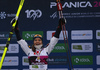 Minja Korhonen of Finland celebrates her gold medal won in the women junior nordic combined race of FIS Junior Nordic skiing World Championships 2024 in Planica, Slovenia. Women junior nordic combined race of FIS Junior Nordic skiing World Championships 2024 was held in Planica Nordic Center in Planica, Slovenia, on Friday, 9th of February 2024.