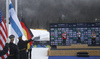 Winner Minja Korhonen of Finland (M), second placed Alexa Brabec of USA (L) and third placed Ronja Loh of Germany (R) on podium after the women junior nordic combined race of FIS Junior Nordic skiing World Championships 2024 in Planica, Slovenia. Women junior nordic combined race of FIS Junior Nordic skiing World Championships 2024 was held in Planica Nordic Center in Planica, Slovenia, on Friday, 9th of February 2024.