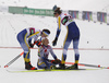 Lisa Ingesson of Sweden (L), and Elin Henriksson of Sweden (R) congratulating third placed Maerta Rosenberg of Sweden after U23 women cross country skiing 10km classic race of FIS Junior Nordic skiing World Championships 2024 in Planica, Slovenia. U23 women cross country skiing 10km classic race of FIS Junior Nordic skiing World Championships 2024 was held in Planica Nordic Center in Planica, Slovenia, on Saturday, 10th of February 2024.